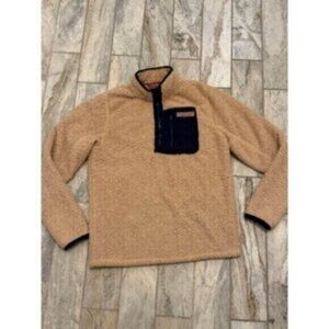 Vineyard Vines kids youth large 16 tan/navy Hi-Pile Sherpa 1/4 zip pullover
